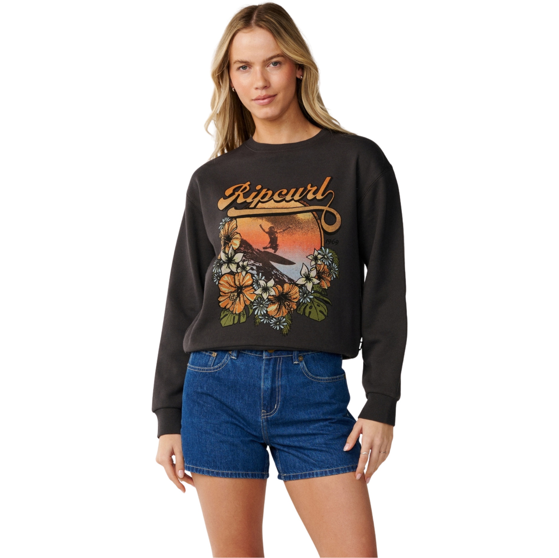 2026 Rip Curl Womens Wave Standard Crew Sweatshirt 0CWWFL - Washed Black